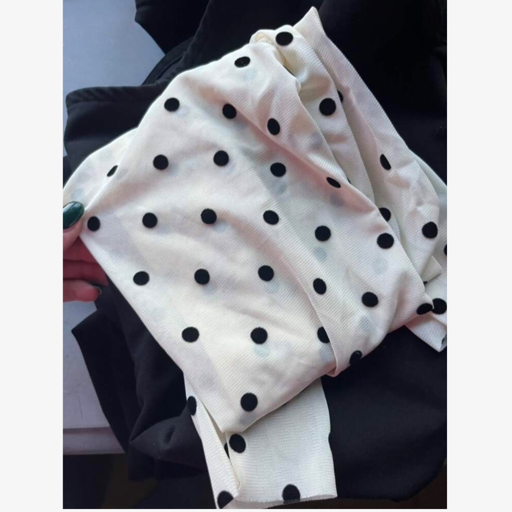 Cream Off White Polka Dot Mesh Sheer Long Sleeve Tee Shirt Top - Picture 11 of 13